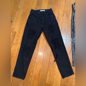 Garage Black Distressed Straight Leg Jeans